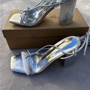 INC International Concepts Metallic Silver Block Heels